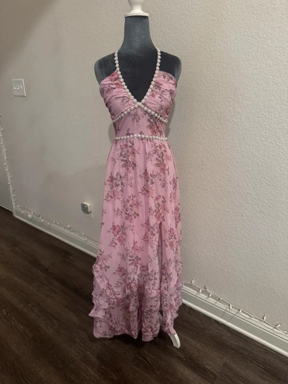 Pink floral maxi dress